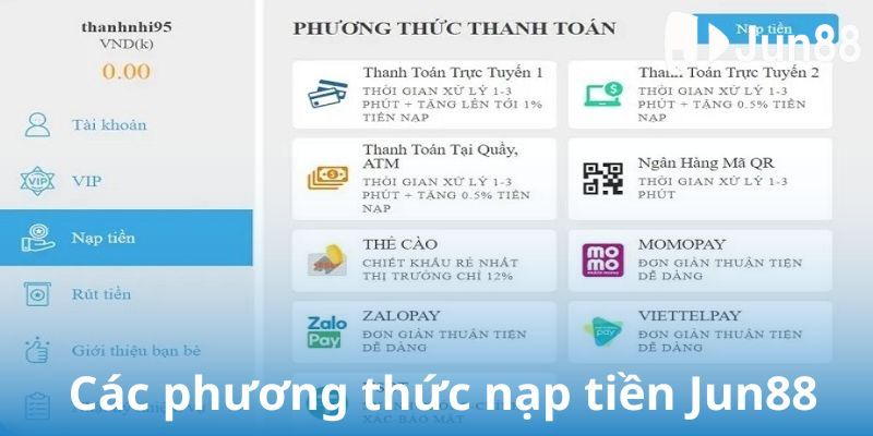 Các phương thức nạp tiền Jun88 dành cho người mới Các phương thức nạp tiền Jun88 dành cho người mới